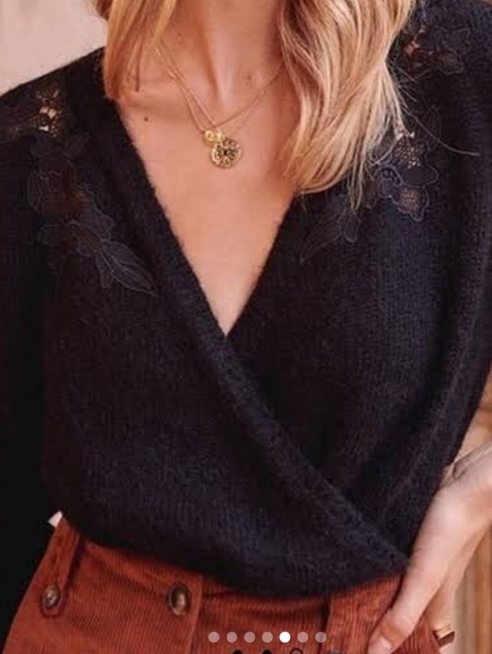 Sezane Timothée jumper Wrap V-Neck Sweater with Lace Detail